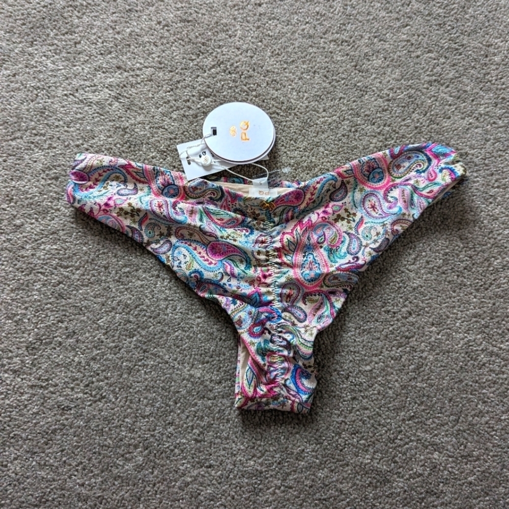 Pilyq basic ruched teeny paisley pink blue Size Small BNWT NEW Barbie Barbiecore